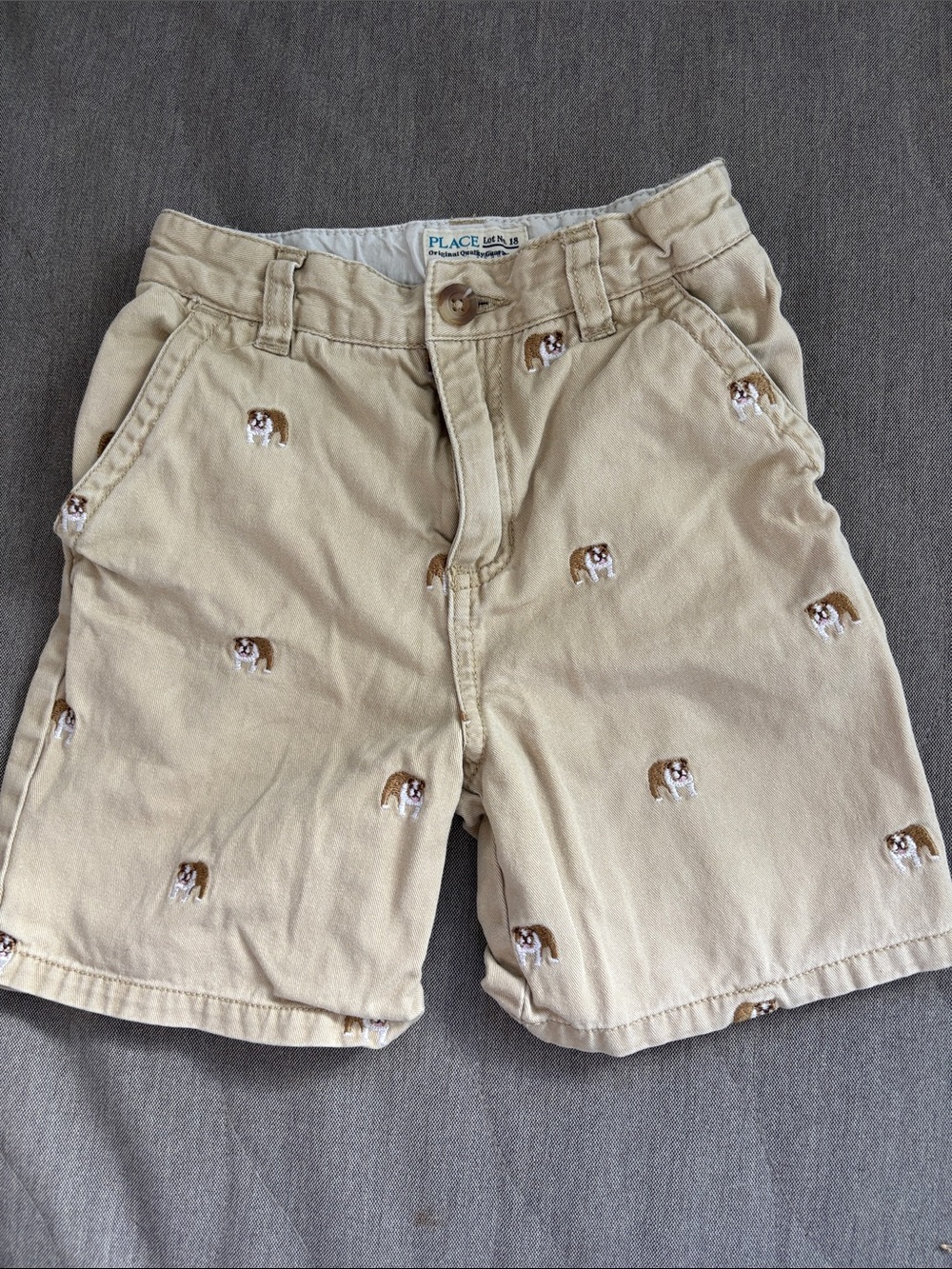 The Children's Place Tan Bulldog Embroidered Flat Front Shorts